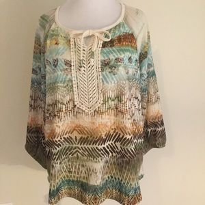 Chico’s tie front shirt lace panel Sz 1